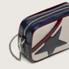 Star Bag από δέρμα σε χρώμα βουτύρου-λευκό με μαύρο αστέρι και λεπτομέρειες σε μπορντό και σκούρο μπλε