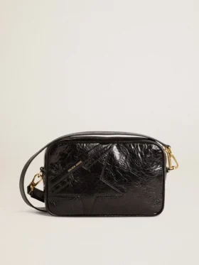 Star Bag από γυαλιστερό μαύρο δέρμα με αστέρι σε τόνους του ίδιου χρώματος