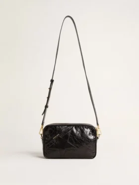 Star Bag από γυαλιστερό μαύρο δέρμα με αστέρι σε τόνους του ίδιου χρώματος