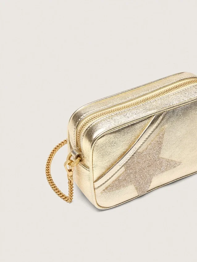 Star Bag «Mini» από δέρμα σε χρώμα πλατίνας με αστέρι Swarovski