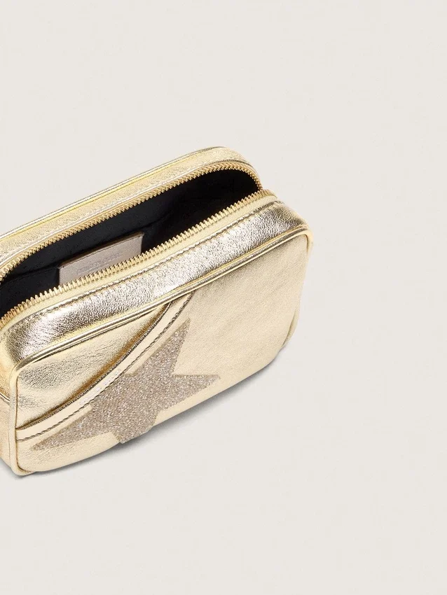Star Bag «Mini» από δέρμα σε χρώμα πλατίνας με αστέρι Swarovski