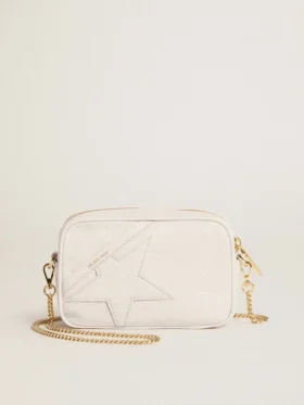Star Bag «Mini» από δέρμα σε χρώμα βουτύρου-λευκό με αστέρι σε τόνο-πάνω-τόνο
