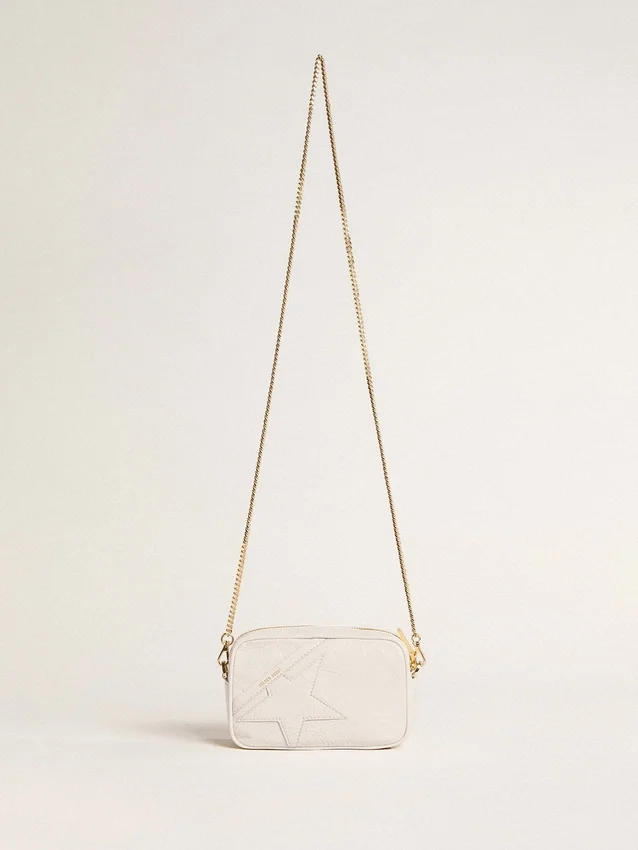 Star Bag «Mini» από δέρμα σε χρώμα βουτύρου-λευκό με αστέρι σε τόνο-πάνω-τόνο