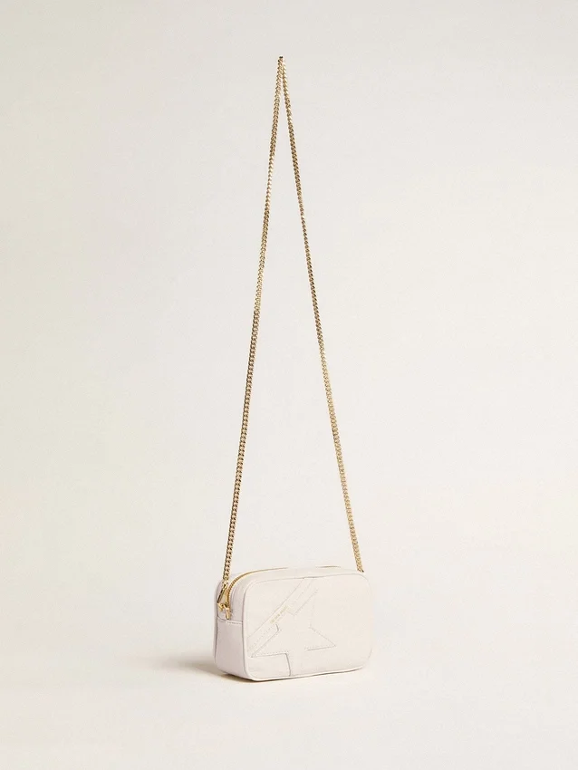 Star Bag «Mini» από δέρμα σε χρώμα βουτύρου-λευκό με αστέρι σε τόνο-πάνω-τόνο