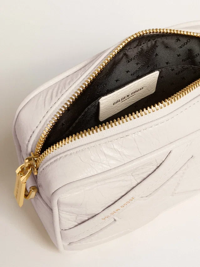 Star Bag «Mini» από δέρμα σε χρώμα βουτύρου-λευκό με αστέρι σε τόνο-πάνω-τόνο
