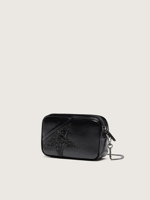 Star Bag Mini από μαύρο δέρμα με αστέρι από κρύσταλλα Swarovski