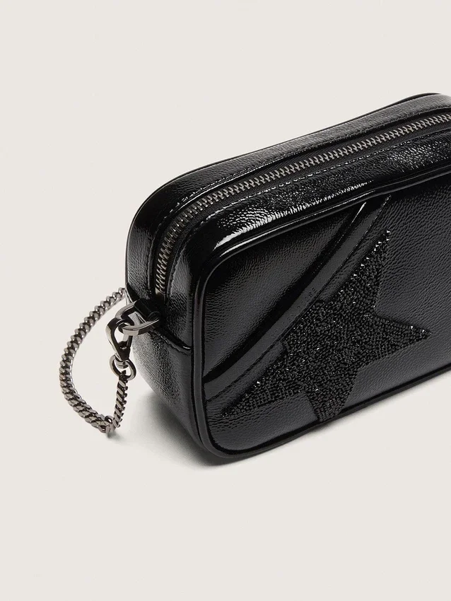 Star Bag Mini από μαύρο δέρμα με αστέρι από κρύσταλλα Swarovski
