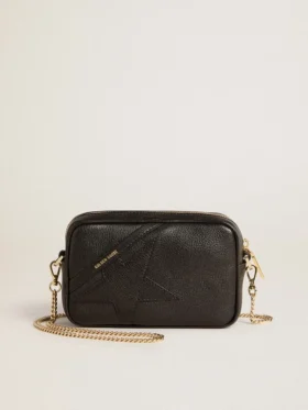 Star Bag Mini από μαύρο δέρμα με αστέρι σε τόνους του ίδιου χρώματος
