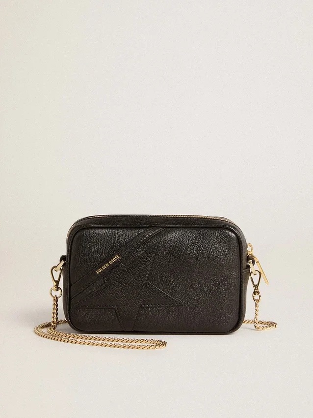 Star Bag Mini από μαύρο δέρμα με αστέρι σε τόνους του ίδιου χρώματος