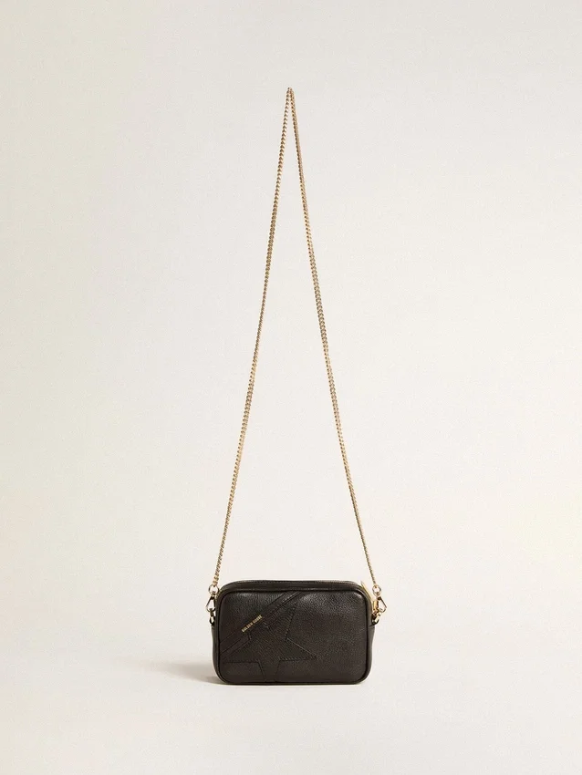 Star Bag Mini από μαύρο δέρμα με αστέρι σε τόνους του ίδιου χρώματος