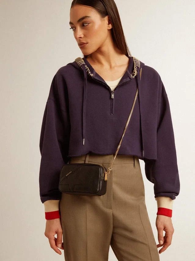 Star Bag Mini από μαύρο δέρμα με αστέρι σε τόνους του ίδιου χρώματος