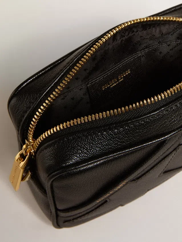 Star Bag Mini από μαύρο δέρμα με αστέρι σε τόνους του ίδιου χρώματος