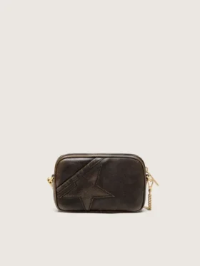 Star Bag «Mini» από παλαιωμένο σκούρο καφέ δέρμα με αστέρι σε τόνους του ίδιου χρώματος
