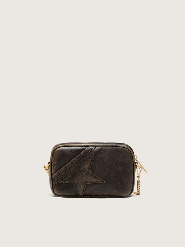 Star Bag «Mini» από παλαιωμένο σκούρο καφέ δέρμα με αστέρι σε τόνους του ίδιου χρώματος