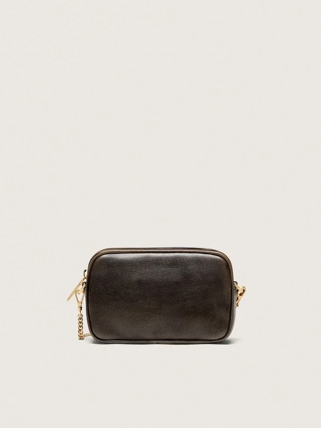 Star Bag «Mini» από παλαιωμένο σκούρο καφέ δέρμα με αστέρι σε τόνους του ίδιου χρώματος