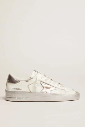Stardan Sneakers με ασημί μεταλλικό δερμάτινο αστέρι και λουράκι στη φτέρνα