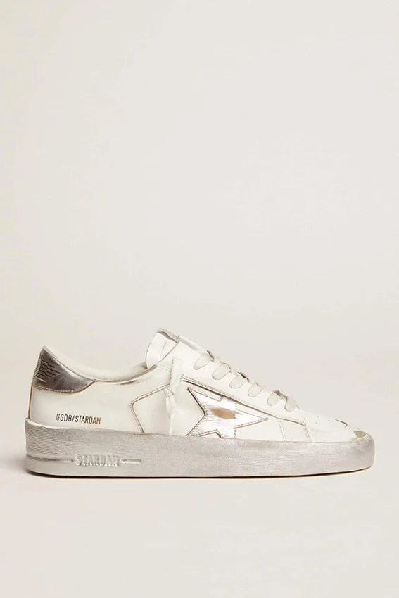 Stardan Sneakers με ασημί μεταλλικό δερμάτινο αστέρι και λουράκι στη φτέρνα