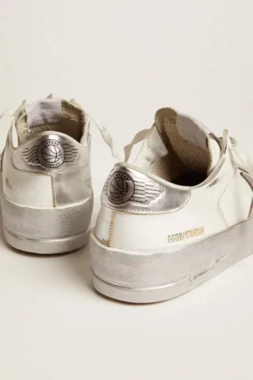 Stardan Sneakers με ασημί μεταλλικό δερμάτινο αστέρι και λουράκι στη φτέρνα