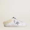 Super-Star Sabot από λευκό δέρμα με επένδυση από shearling και ασημένιο αστέρι