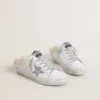 Super-Star Sabot από λευκό δέρμα με επένδυση από shearling και ασημένιο αστέρι