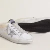 Super-Star Sabot από λευκό δέρμα με επένδυση από shearling και ασημένιο αστέρι