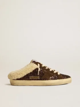 Super-Star Sabot με γκλίτερ, καφέ αστέρι και επένδυση από shearling