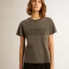 Τ-shirt με φθαρμένη εμφάνιση και στενή γραμμή σε ανθρακί χρώμα