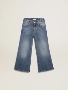 Τζιν με φαρδιά πόδια από μπλε μεσαίου τόνου bull denim