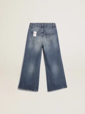 Τζιν με φαρδιά πόδια από μπλε μεσαίου τόνου bull denim