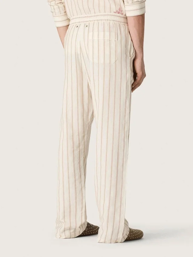 Unisex φόρμες από βαμβάκι και λινό με ρίγες σε χρώματα εκρού και άμμου