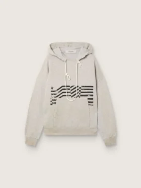 Unisex φούτερ με κουκούλα από γκρι βαμβάκι με vintage τύπωμα σημαίας