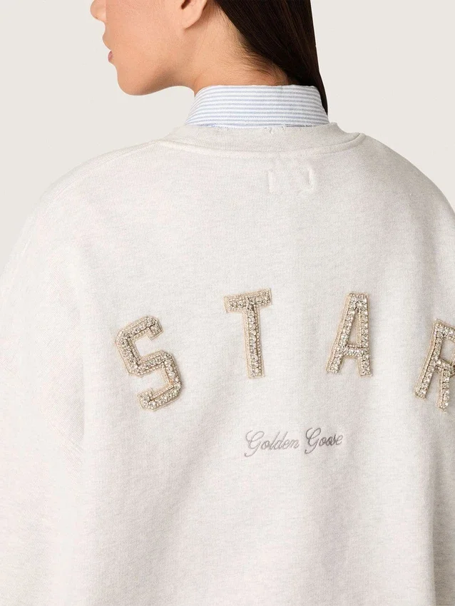 Unisex φούτερ Star από γκρι βαμβάκι με κεντήματα και κρύσταλλα