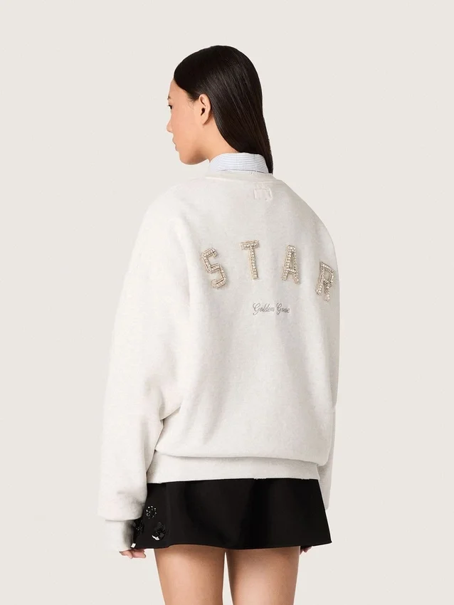 Unisex φούτερ Star από γκρι βαμβάκι με κεντήματα και κρύσταλλα
