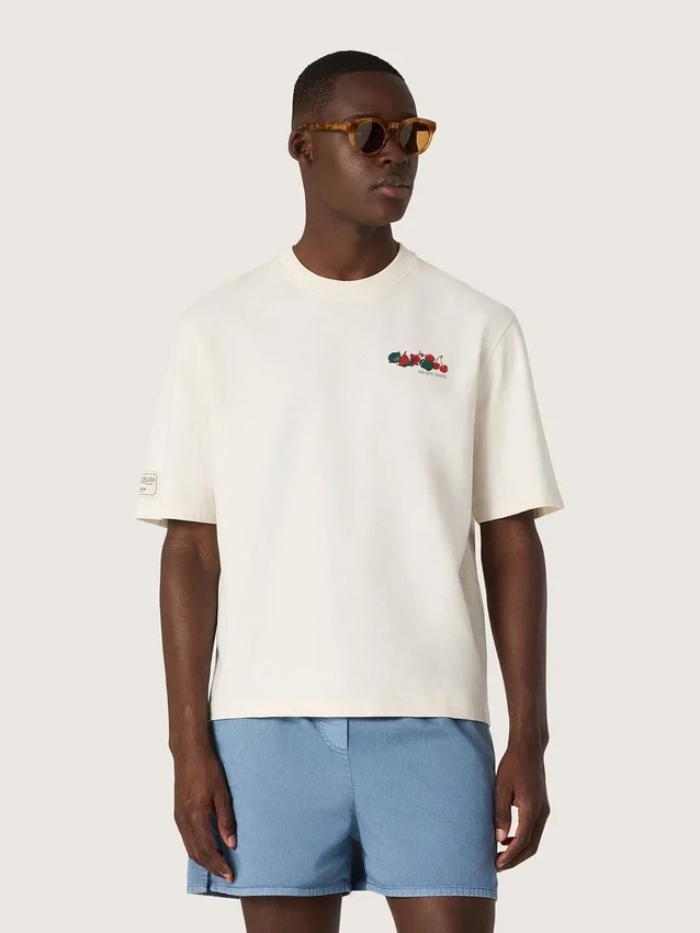 Unisex λευκό βαμβακερό Pουκάμισο Resort με τύπωμα και λογότυπο