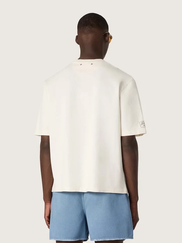 Unisex λευκό βαμβακερό Pουκάμισο Resort με τύπωμα και λογότυπο