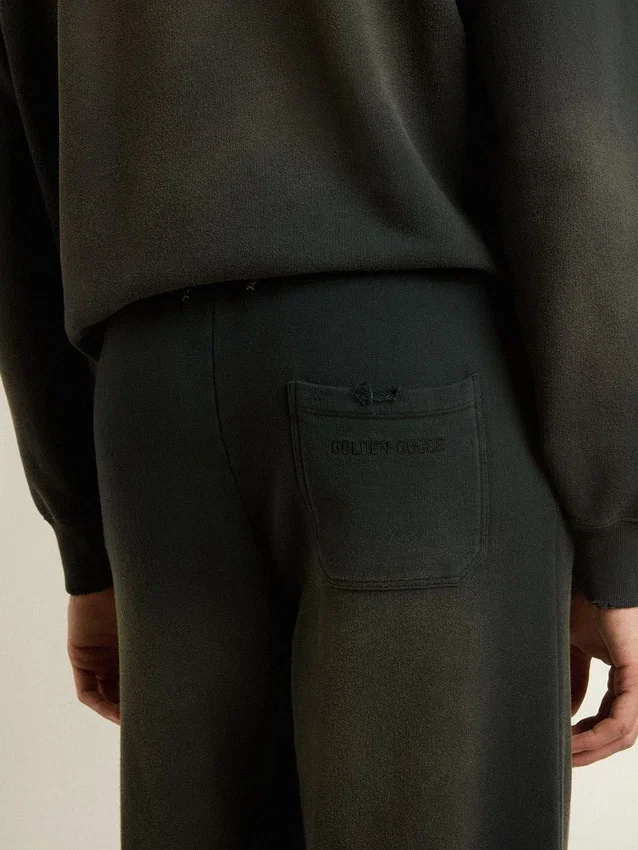 Unisex μαύρα παντελόνια τζόγκινγκ με πλυμένη εμφάνιση