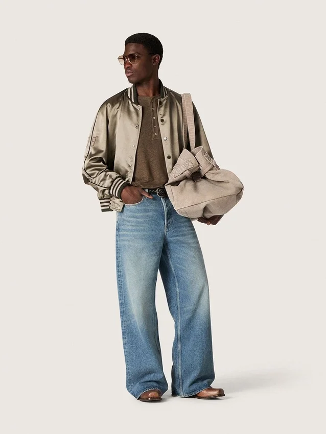 Unisex μπουφάν τύπου bomber από πράσινο σατέν με ραβδωτά τελειώματα και γιακά