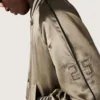 Unisex μπουφάν τύπου bomber από πράσινο σατέν με ραβδωτά τελειώματα και γιακά