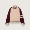 Unisex μπουφάν τύπου bomber σε λευκό και μπορντό πλεκτό ζακάρ