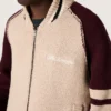 Unisex μπουφάν τύπου bomber σε λευκό και μπορντό πλεκτό ζακάρ