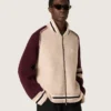 Unisex μπουφάν τύπου bomber σε λευκό και μπορντό πλεκτό ζακάρ