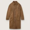 Unisex παλτό τύπου trench από καφέ κερωμένο twill με δερμάτινες λεπτομέρειες