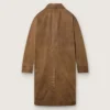 Unisex παλτό τύπου trench από καφέ κερωμένο twill με δερμάτινες λεπτομέρειες