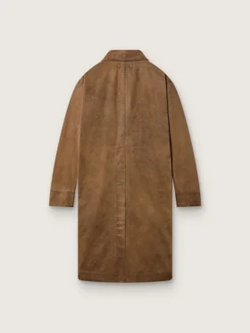 Unisex παλτό τύπου trench από καφέ κερωμένο twill με δερμάτινες λεπτομέρειες