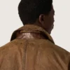 Unisex παλτό τύπου trench από καφέ κερωμένο twill με δερμάτινες λεπτομέρειες
