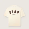 Unisex πουκάμισο «Star» από λευκό βαμβάκι με κρύσταλλα σε ντεγκραντέ σε όλη την επιφάνεια και τύπωμα στην πλάτη