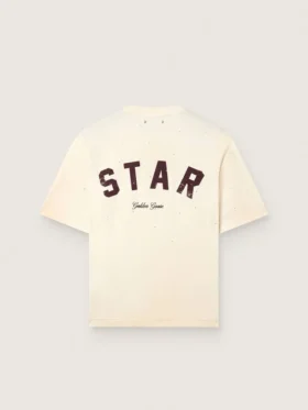 Unisex πουκάμισο «Star» από λευκό βαμβάκι με κρύσταλλα σε ντεγκραντέ σε όλη την επιφάνεια και τύπωμα στην πλάτη