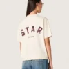 Unisex πουκάμισο «Star» από λευκό βαμβάκι με κρύσταλλα σε ντεγκραντέ σε όλη την επιφάνεια και τύπωμα στην πλάτη