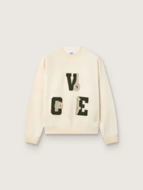 Unisex βαμβακερό φούτερ Star σε vintage λευκό χρώμα με κεντημένα μπάλωμα VCE