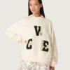 Unisex βαμβακερό φούτερ Star σε vintage λευκό χρώμα με κεντημένα μπάλωμα VCE